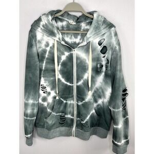 Women's POL Oversized Distressed Tie-Dye Zipper Hoodie Size M